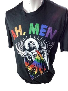 Ah Men Jesus*Gay Rainbow Pride T-Shirt*Port & Company*XL*Black*Cotton*New